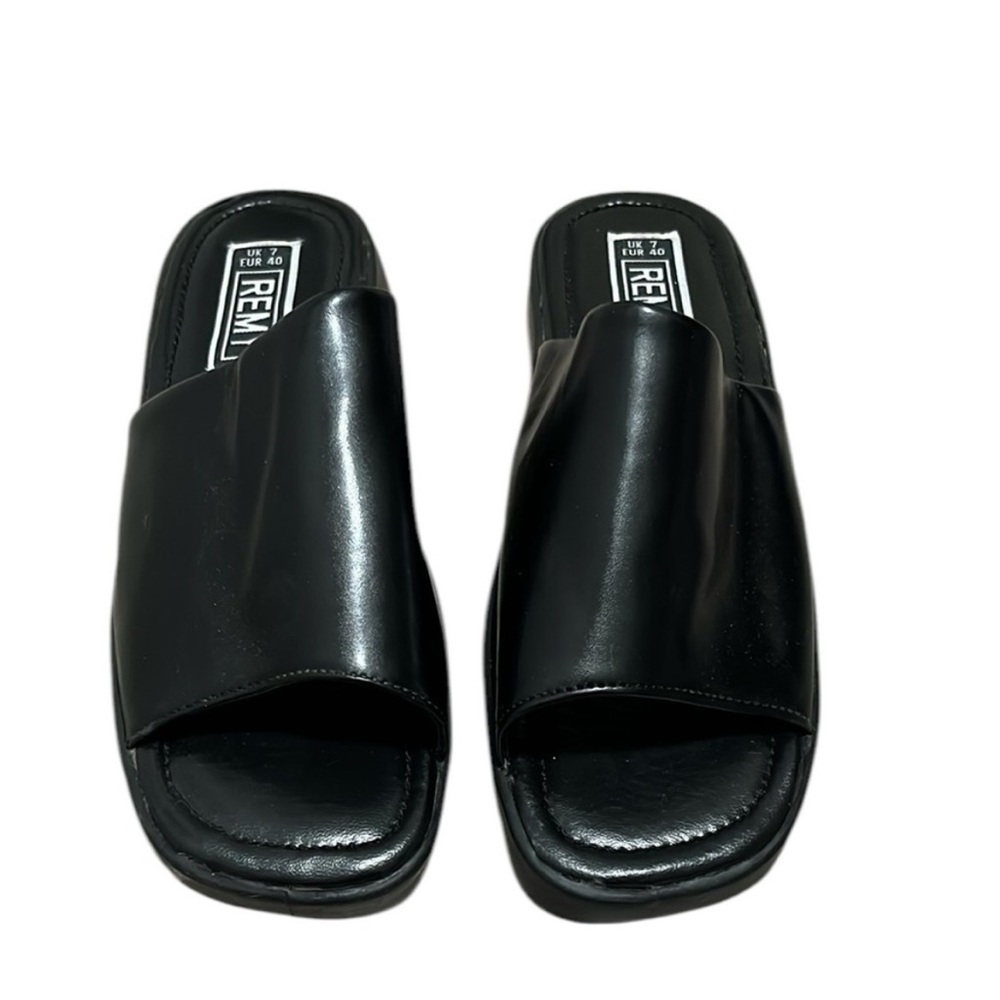Remy Black Leather Slide Platform Sandals Size 40